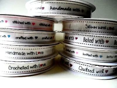 Full 25m Roll Of 16mm Ivory Made With Love Labels. Berties Bows MULTI-BUY DISC> • £11.50